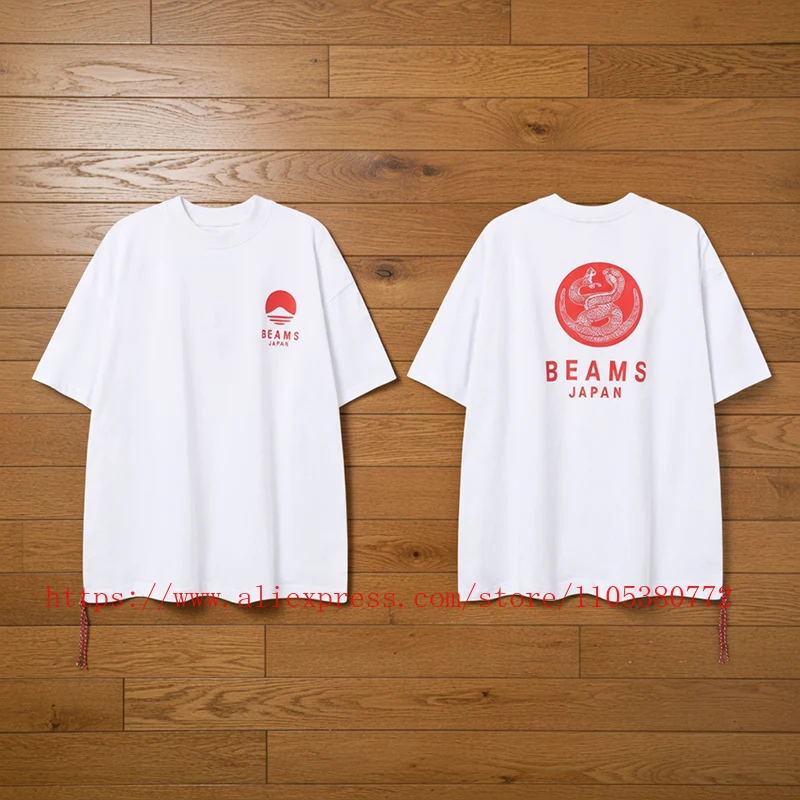 2026 New Beams Japan Couple Matching Letter Logo Graphic T-Shirt 100% Cotton Oversized Short Sleeve Casual Top Fast Delivery