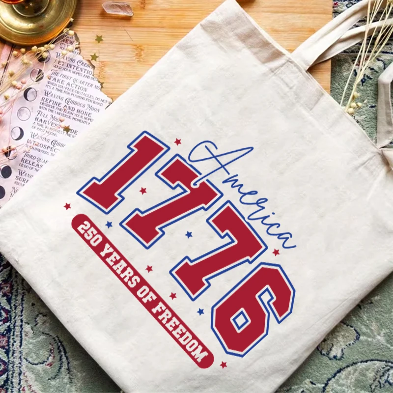 

America 1776 250th Years of Freedom Design Canvas Tote Bags Fun Independence Day July 4th Shoulder Bag Gifts Women Men Handbags