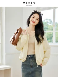 VIMLY Women's Casual Commuter Loose Solid Short Jacket Spring/Autumn New Versatile Round Neck Thin  Long Sleeve Cardigan Top