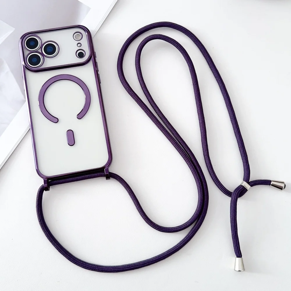 Luxuriöse Halskettenschnur-Lanyard mit magnetischer, transparenter Handyhülle für iPhone 18 17 16 14 11 12 13 15 Pro Max für Magsafe Cover