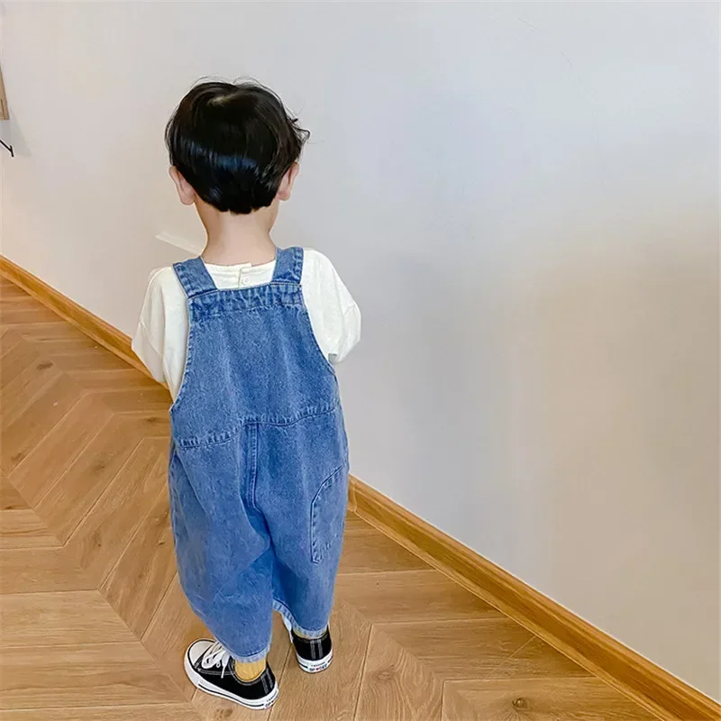 Autumn New Children Loose Overalls Boys Girls Casual All-Match Denim Trousers Spring Fall Solid Outwear 1-7Y Kids Bib Pants