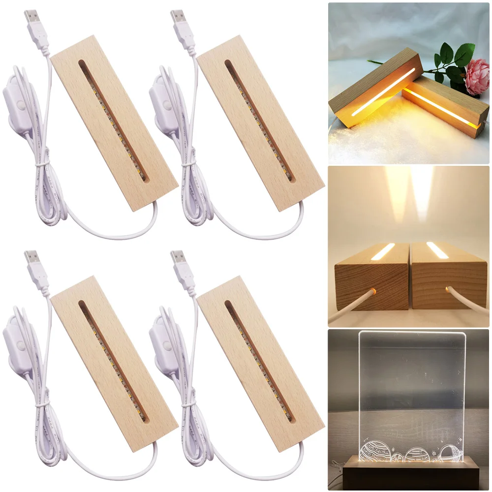 Suporte Dimmable Wood LED Lamp Holder, Base 3D Night Light, USB Recarregável, Acessórios de Iluminação de Secretária, 7 Cores