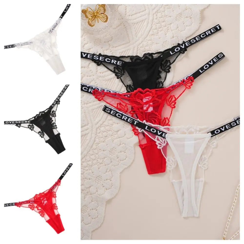 

Breathable Letter Lace Panties Thin Belt Seamless Mesh Flower Briefs Women's Underwear Underpants Women's String Thong Girl