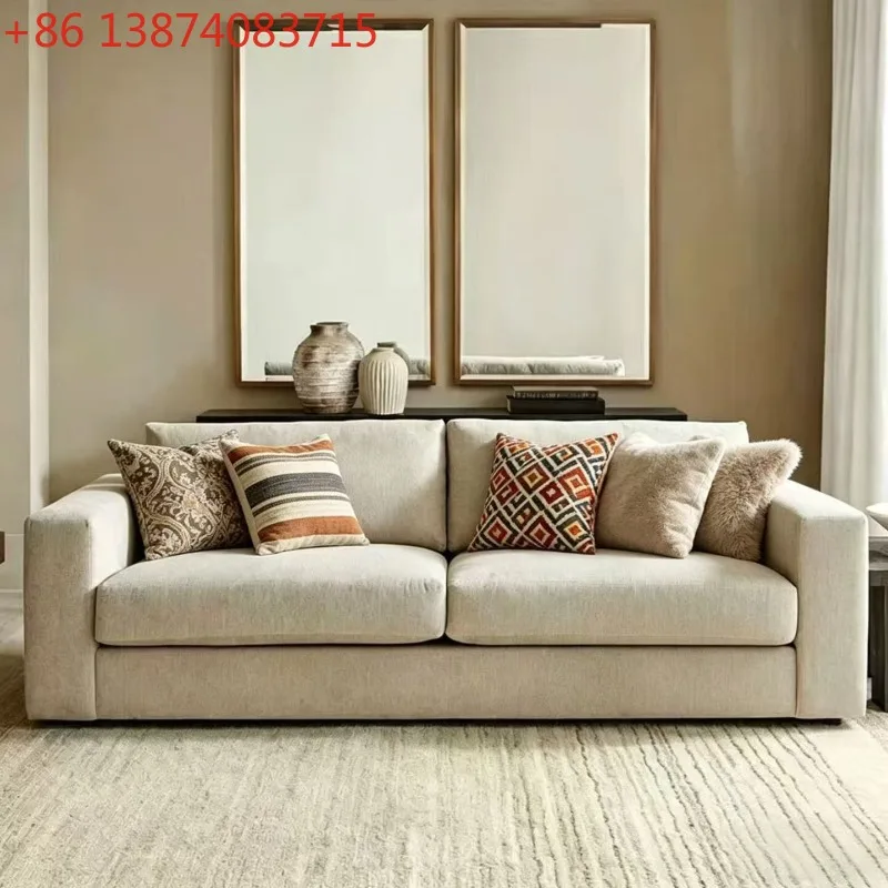 Japanese cotton and linen sofa, Nordic modern simple Italian straight row disassembly sofa cream style