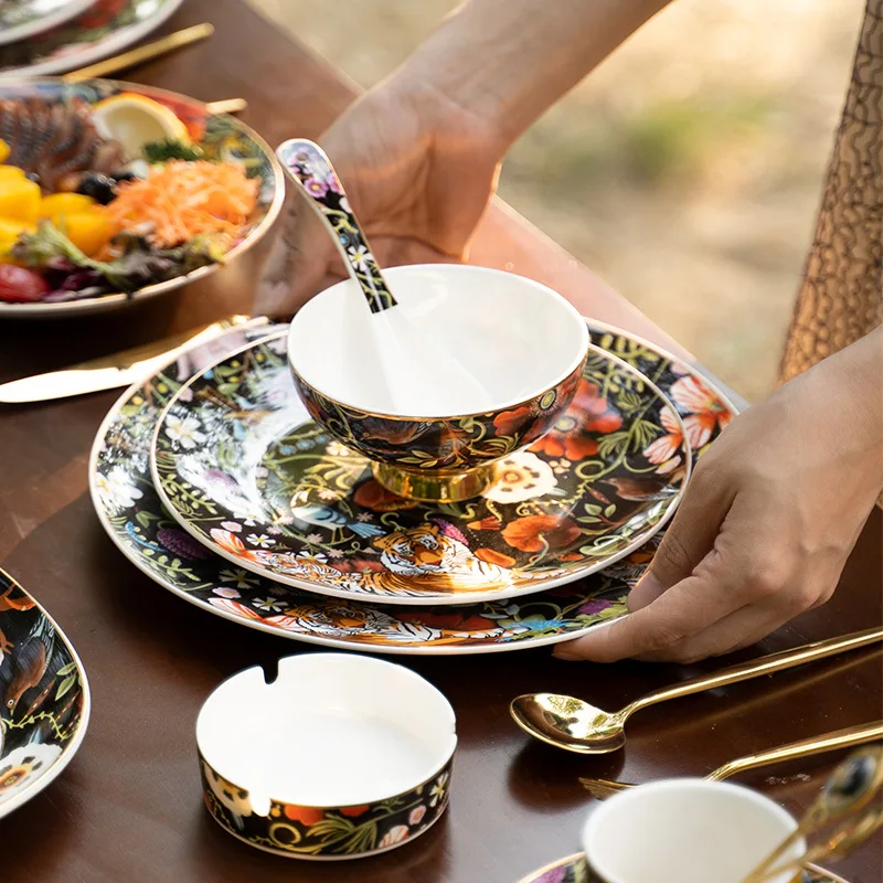 

Hxl bone china dinnerware set - complete round plate and flat plate set for hotel table settings