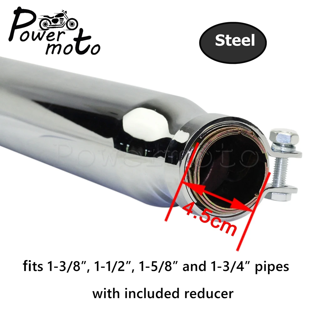 Chrome Motorcycle Slash Cut Tapered Exhaust Pipe Turn Out Muffler Silencer for Harley Honda Suzuki Intruder LC VL 125 800 1400