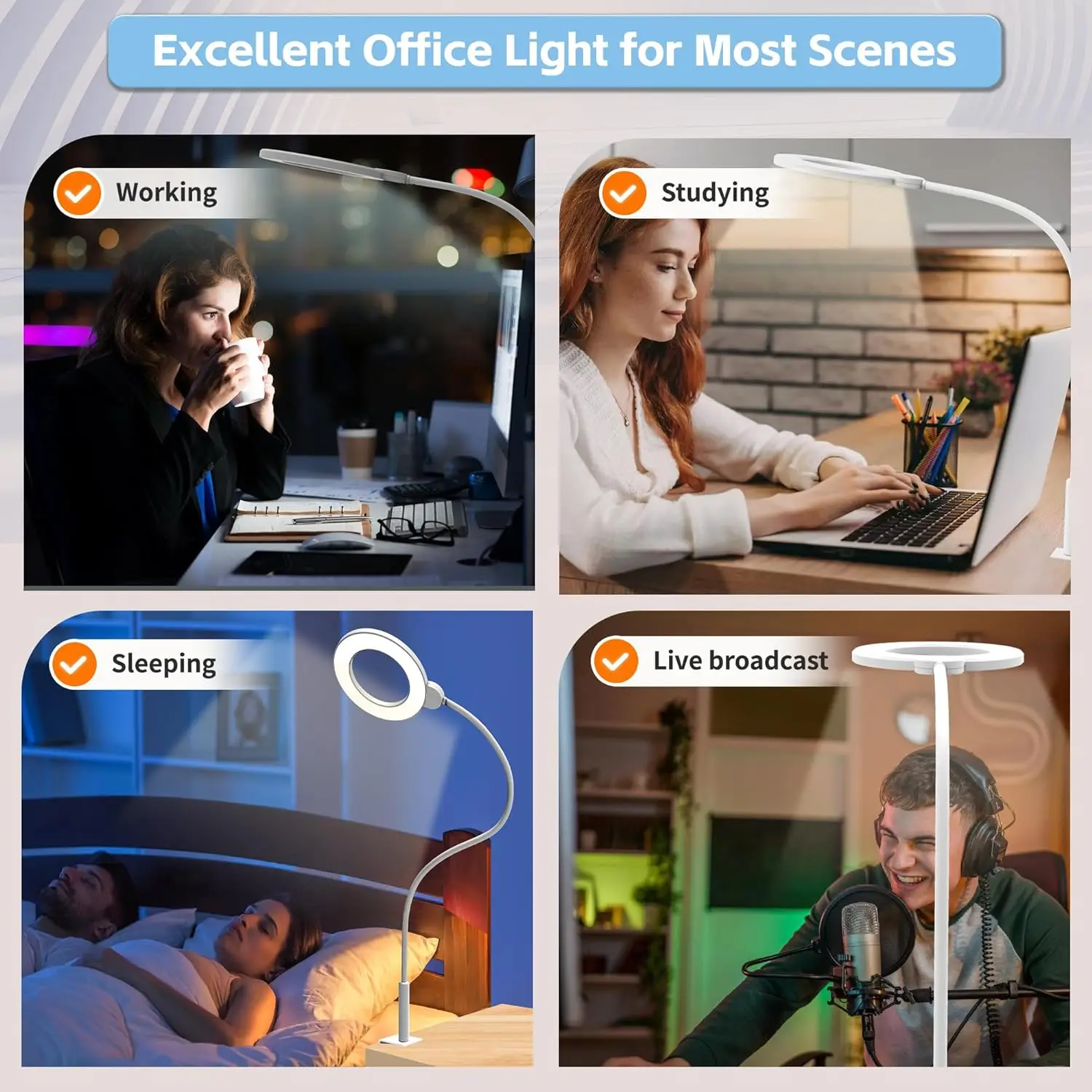 Imagem -06 - Led Desk Lamp para Home Office Stepless Escurecimento Lâmpadas de Mesa com Braçadeira 360 ° Gooseneck Flexível Eye Caring Table Lamp