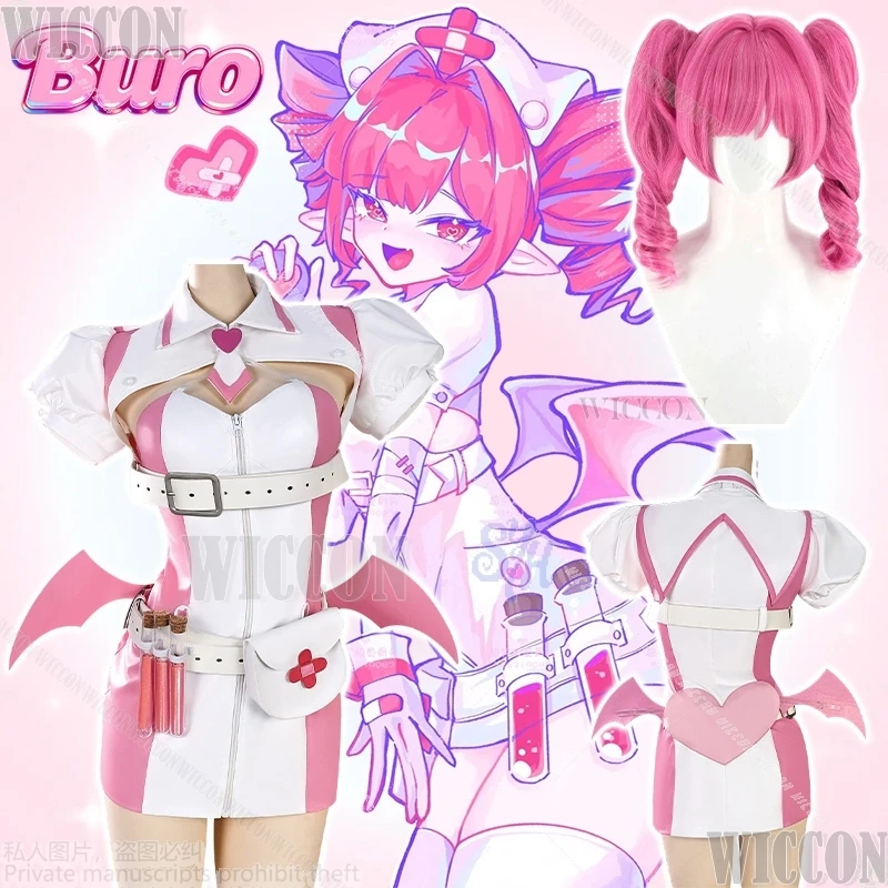 

Buroo Cosplay Game Nocturne Bloodheir New Costume Nurse Pink Demon Wings Jirai Kei Girls Dress Lovely Halloween Carnival Outfit