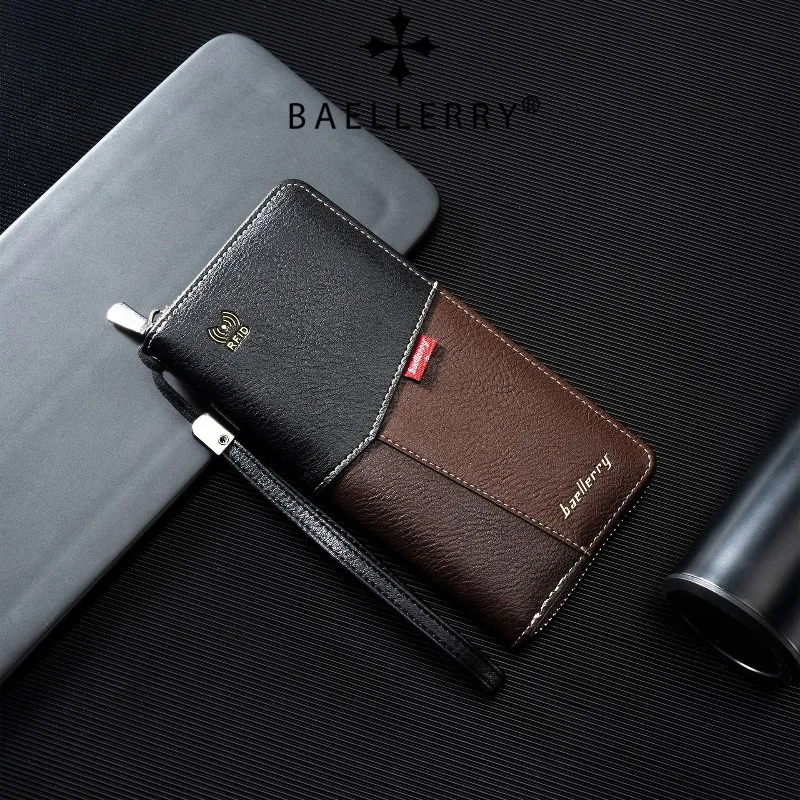 Baellerry RFID Wallet Anti-Theft Purse for Men Soft Leather Envelope Long Wallet Ultra-thin Portable Simple Hand Bag