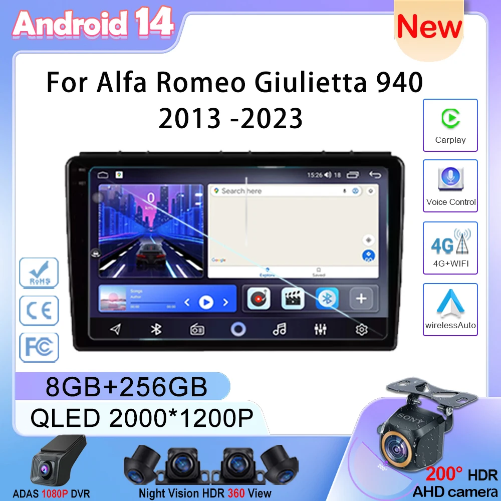 سيارة أندرويد 14 ل ألفا روميو جيوليتا 940 2013 -2023 9 "مشغل فيديو الوسائط المتعددة GPs الملاحة راديو ستيريو 2din DVD Carplay #1