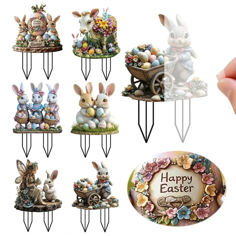 

TOPLIVING Easter Bunny Garden Stake Acrylic Easter Yard Sign 2D Flat Spring Lawn Signs Easter Lawn Stakes Easter Decoration for