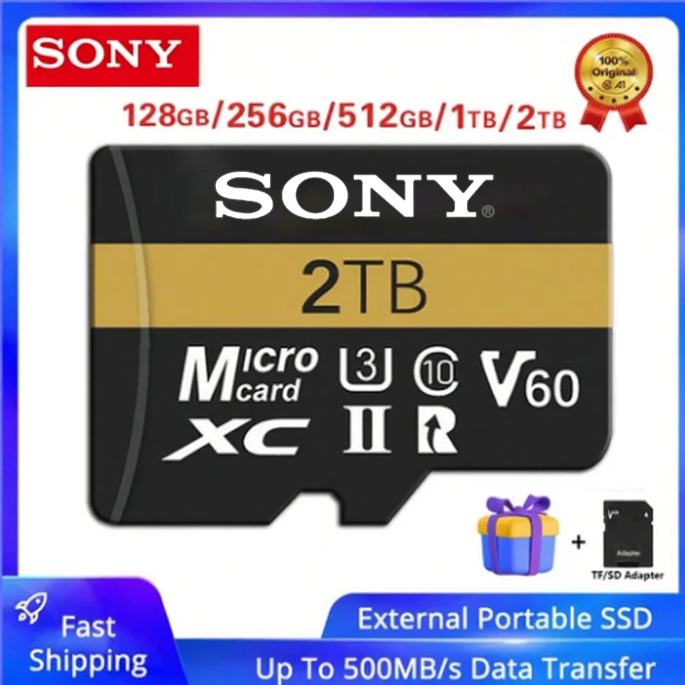 

Оригинальная карта SONY Micro TF/SD емкостью 2 ТБ, 512 ГБ, 256 ГБ, карты памяти, высокоскоростная SD-флеш-карта V60, карта памяти для телефона/ноутбука/настольного компьютера