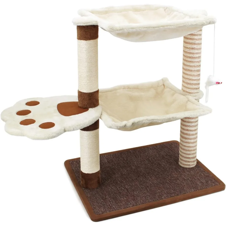 

Cat Scratching Post with Hammock - 27.5'' Cat Tree with Natural Sisal Post Cradle Bed Hammock for Indoor Large Adult Cats