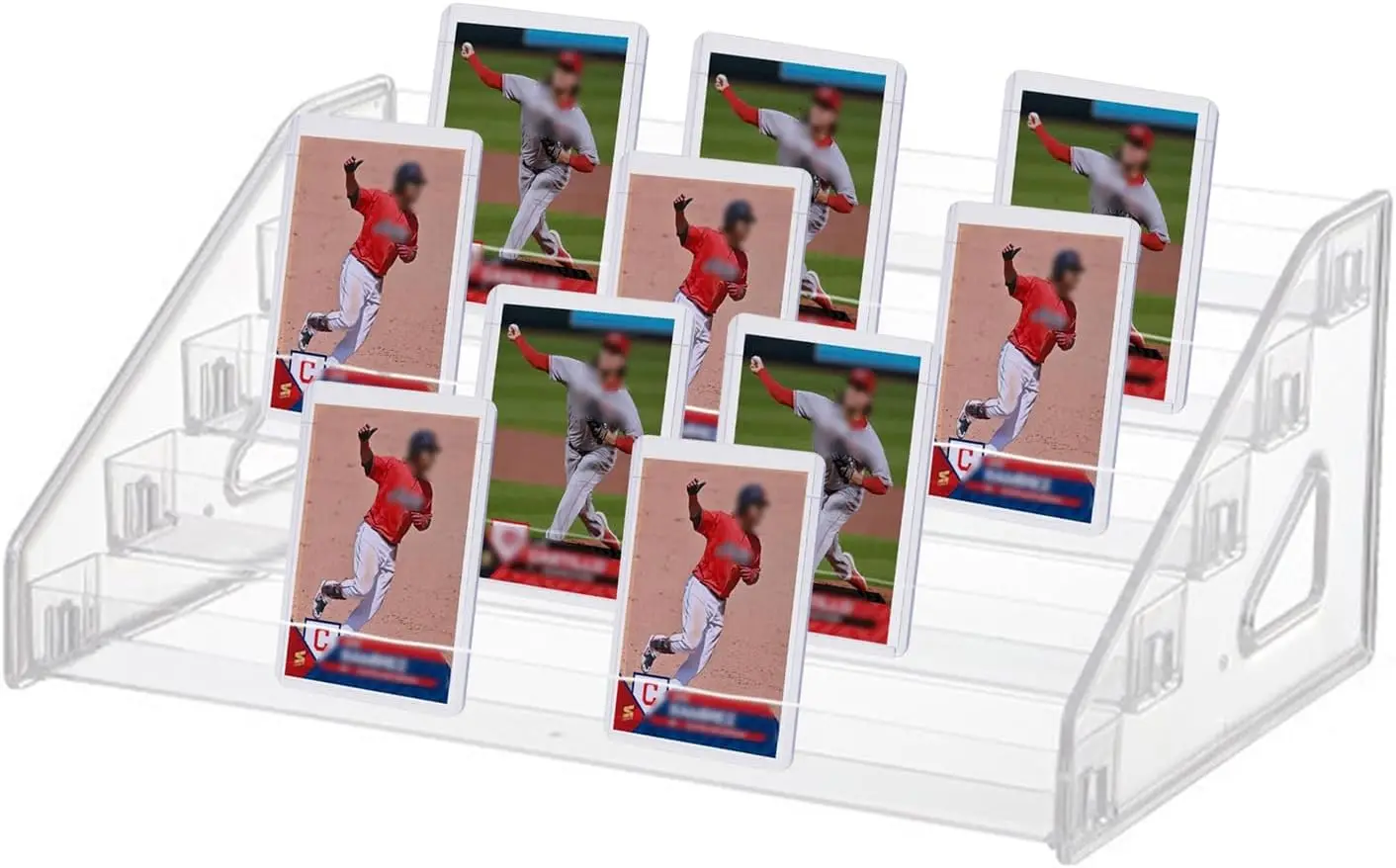 Tiered Shelf for Baseball Basketball Football Sport Cards, Cosmetics, Nail Polish, Stickers & Postcards, 12.3 x 8.4 x 5.3in