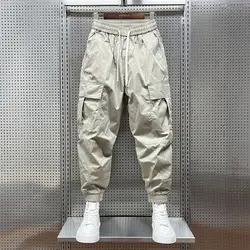 Spring Sumemr New Solid Color Fashion Elastic Waist Haren Pants Man Korean Style Pockets Patchwork Casual Personality Trousers