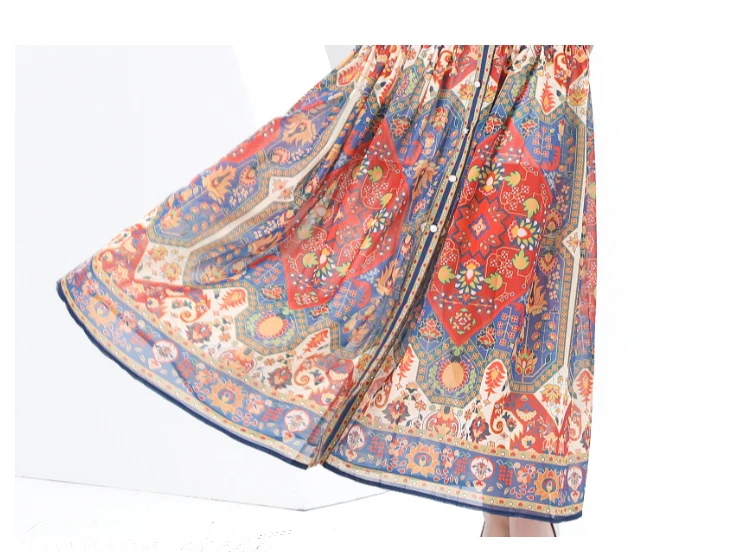 ZAROY Vintage Boho imprimé lanterne manches Maxi robe Buton-up a-ligne imprimé ceinturé luxe longue robe élégante fête robes לה