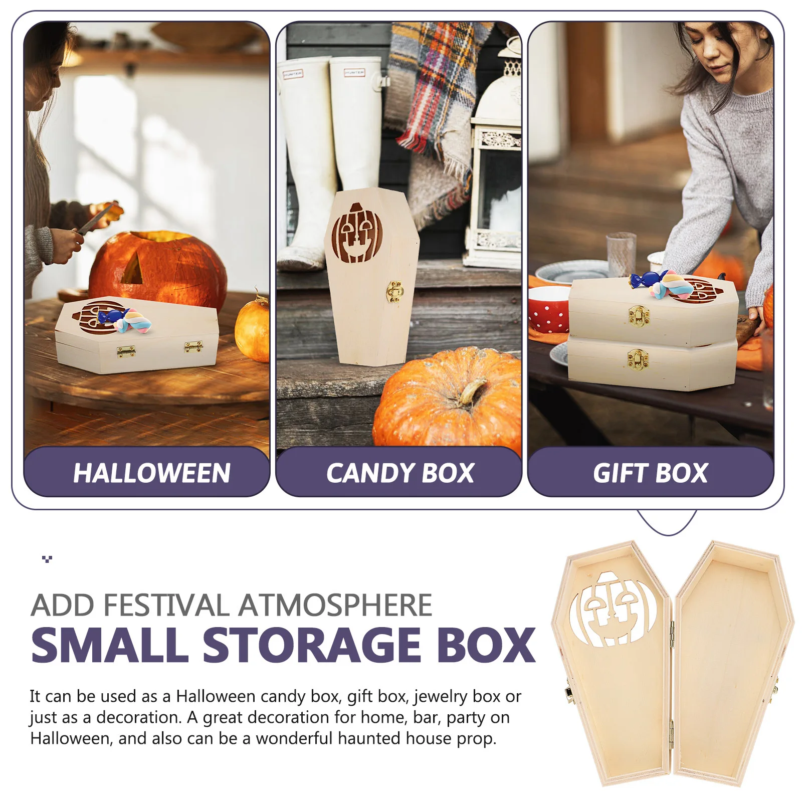 

Halloween Coffin Wooden Candy Storage Box Clamshell Lock Gift Case Coffin Decor Haunted Prop Candy Storage Box