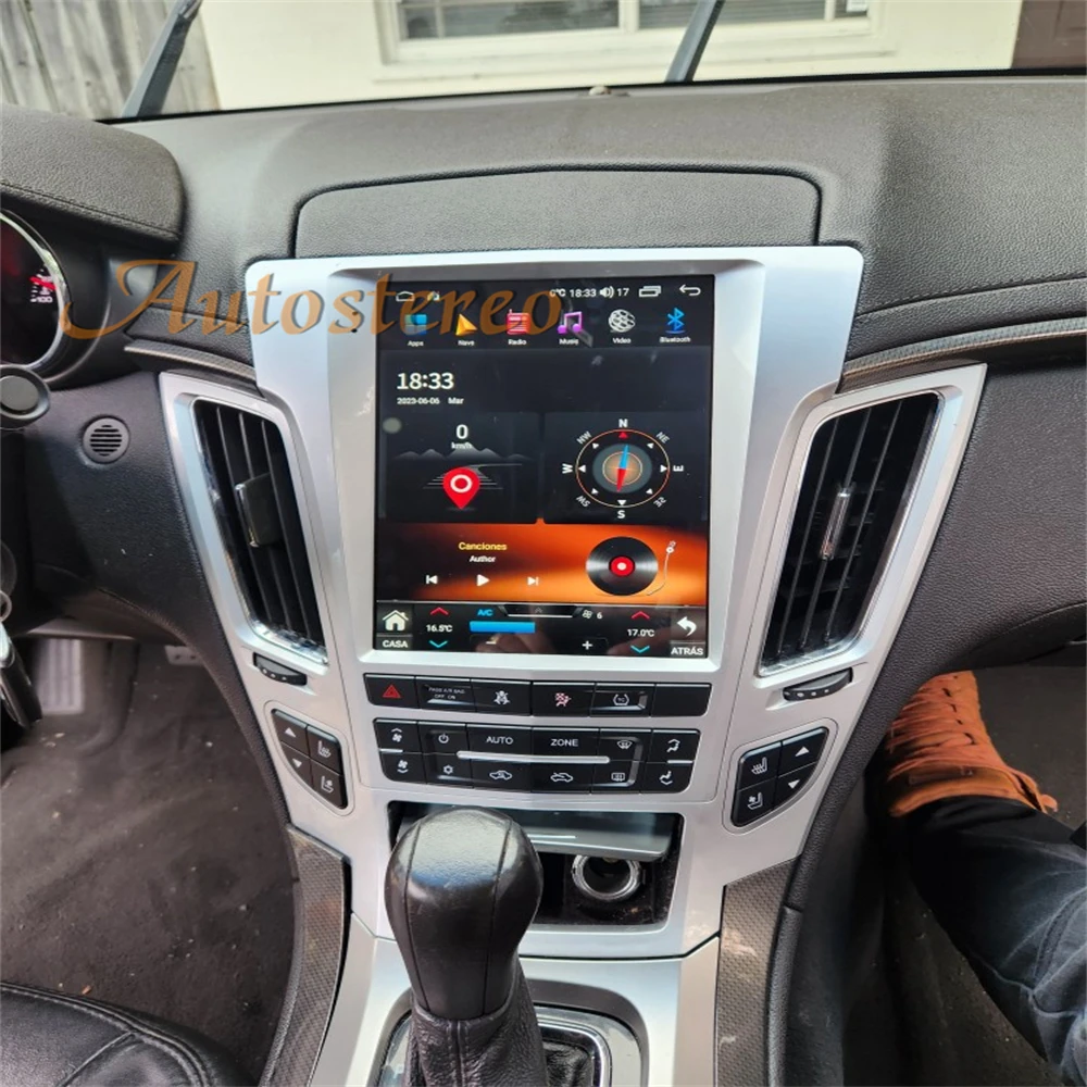 Carplay Android 14 Car GPS Navigation For Cadillac CTS 2007-2012 Tesla Screen Head Unit Multimedia Player CarRadio Tape Recorder