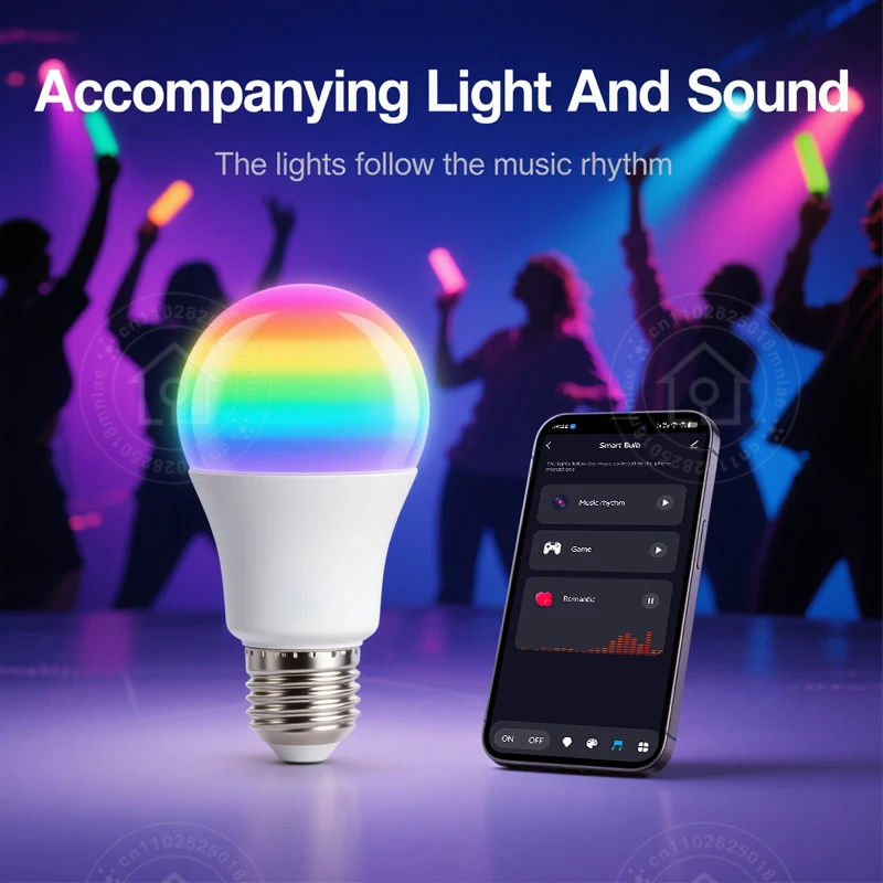 Tuya الذكية LED لمبة E27 الحياة الذكية APP التحكم عكس الضوء ضوء بلوتوث RGB مصباح 220-240 فولت غرفة نوم الديكور إضاءة الحفلات 9 واط