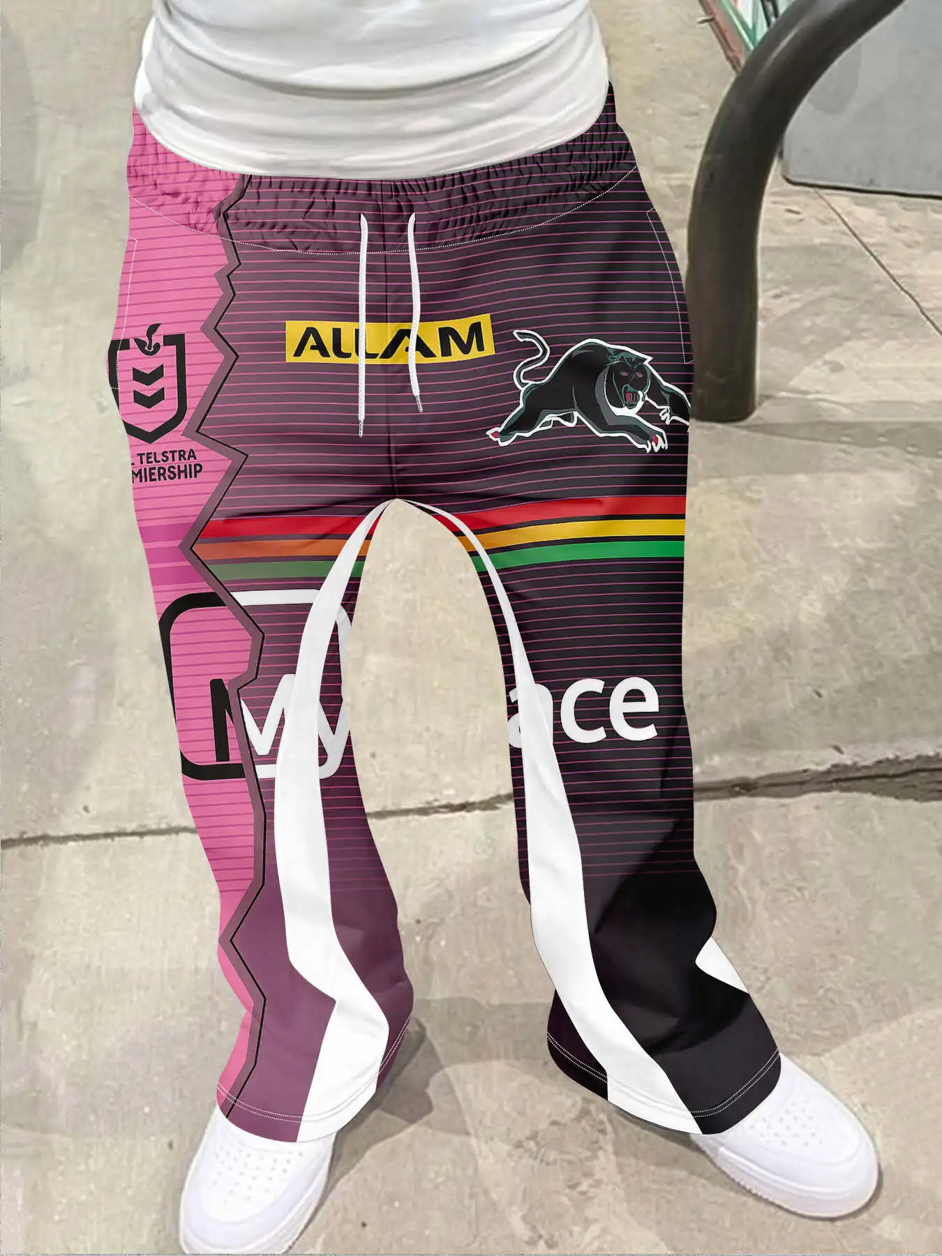 

Men's Casual Street Style Trendy Cross Print Fashionable Slightly Flared Black and White Color-Block Design Sweatpants Men Pants