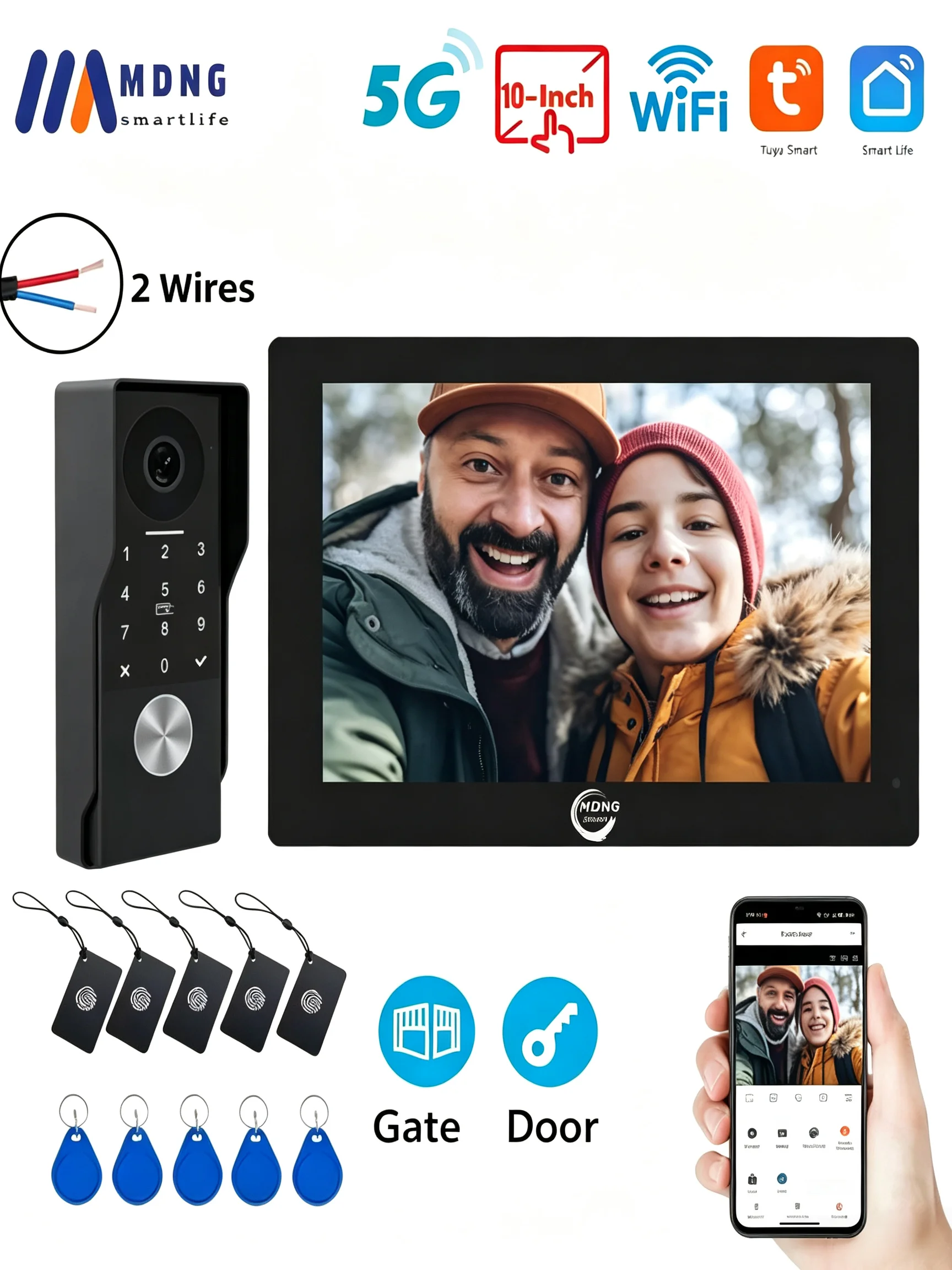 2-przewodowy wideodomofon WiFi z systemem odczytu kart i hasła, wideodomofon WiFi Tuya Smart 1080P, kamera IP 24 do domu — 2