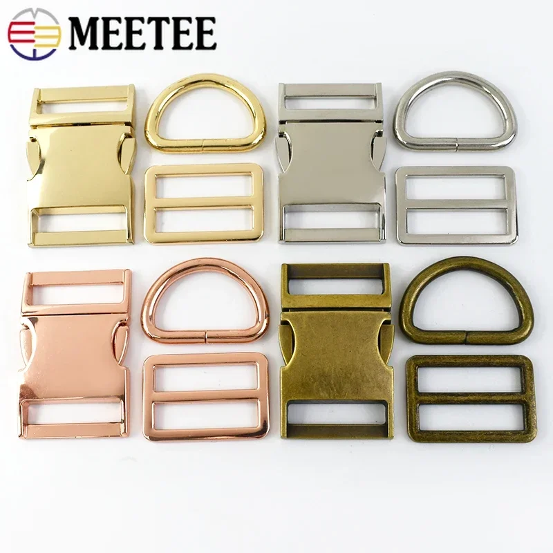 1/2Set 15-38mm Metal Backpack Strap Buckle Quick Side Release Buckles D Ring Tri Glide Slider Adjuster Clasp DIY Bag Accessories