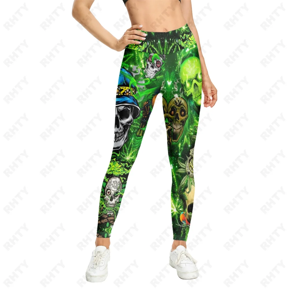 Weed Schedel Skelet Super Zachte Rekbare Onkruid 3D Print Fitness Workout Leggings Sexy Silm Legins Hoge Taille Broek Vrouwen Broek