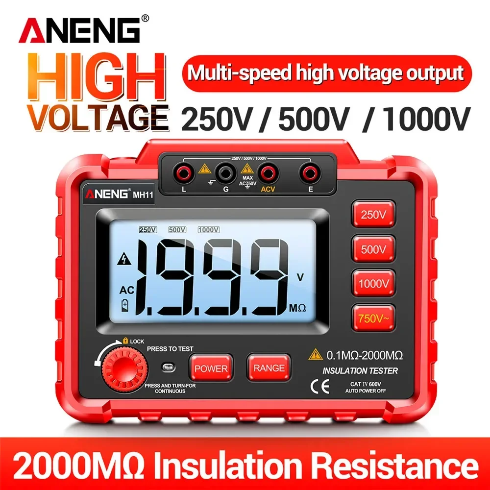 ANENG MH11 Digital Megohmmeter Meter 250/500/1000V Insulation Earth Resistance Meters Tester cable Voltmeter Meter