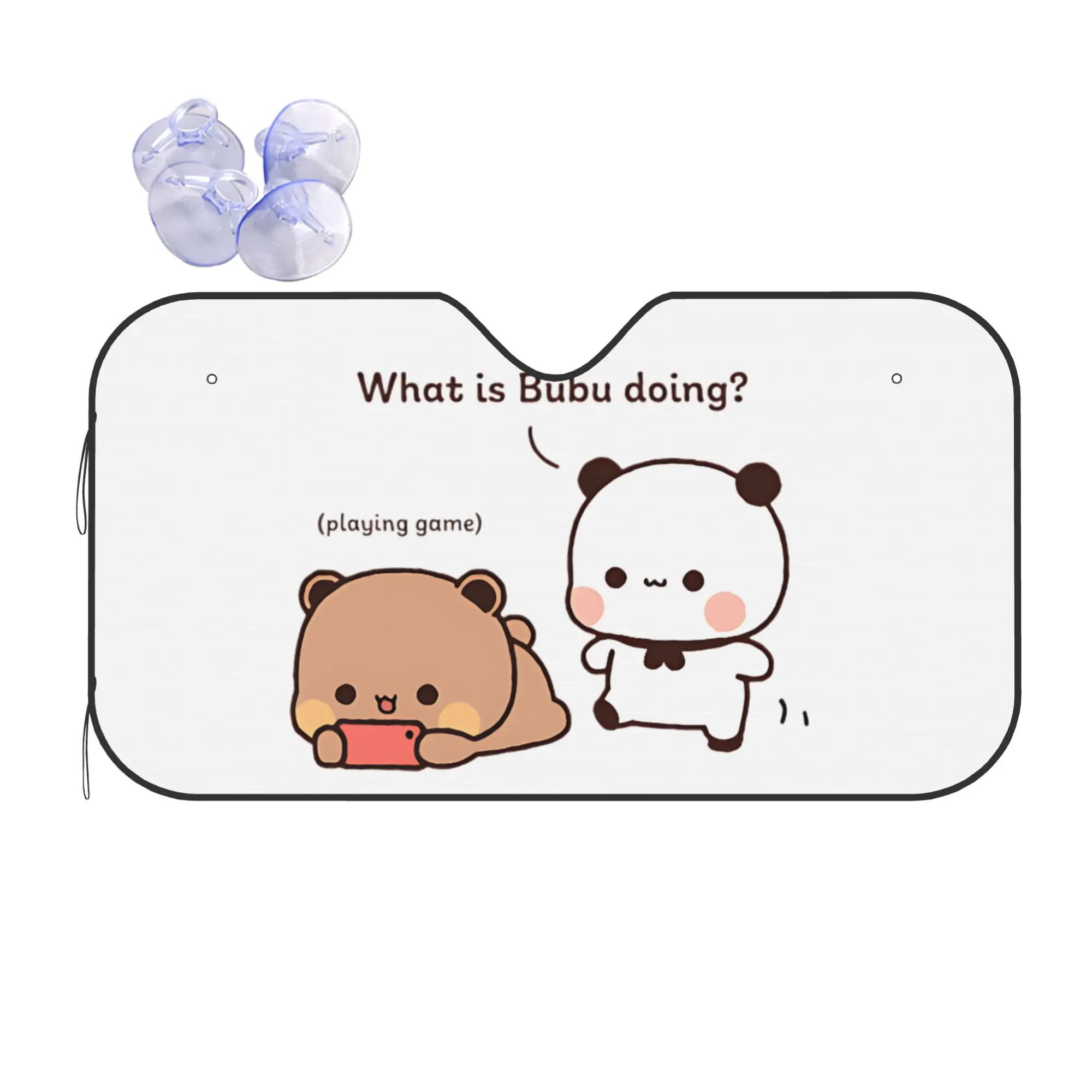 Bubu Dudu Panda And Brownie Bear Couple Car Front Windshield Sun Visor UV Protection Car Sun Shade Aluminum Foil Car Sunshade