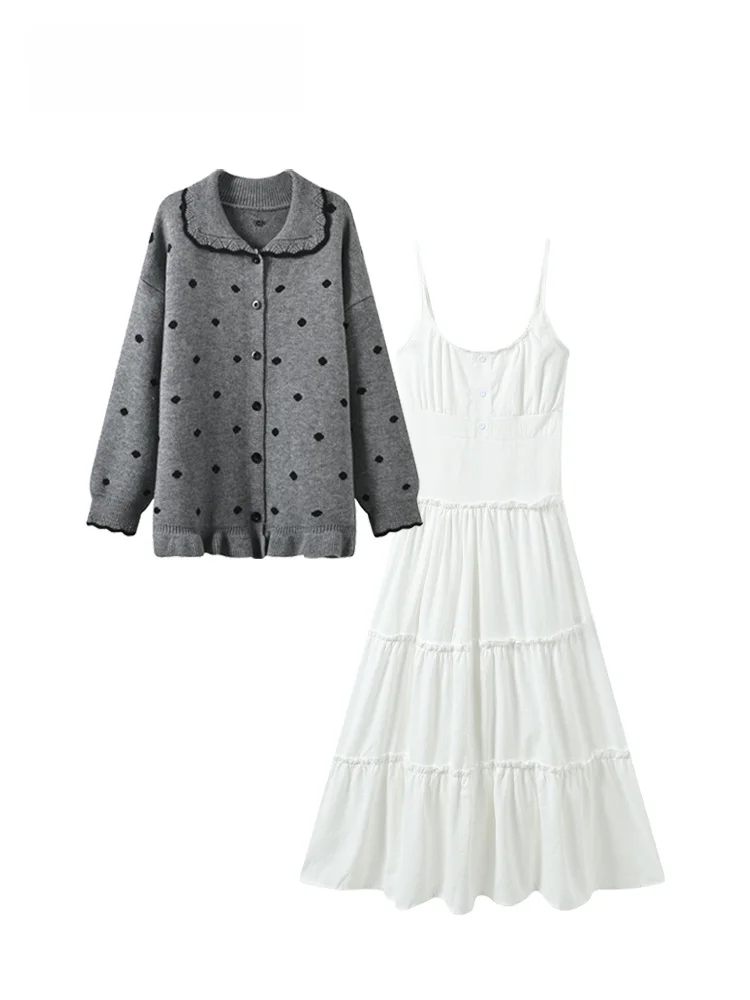 

Cara CLUB plus Size Knitted Jaet And Skirt Set Women's Autumn Winter plus Size Sister Trendy Outfit One Whole Set