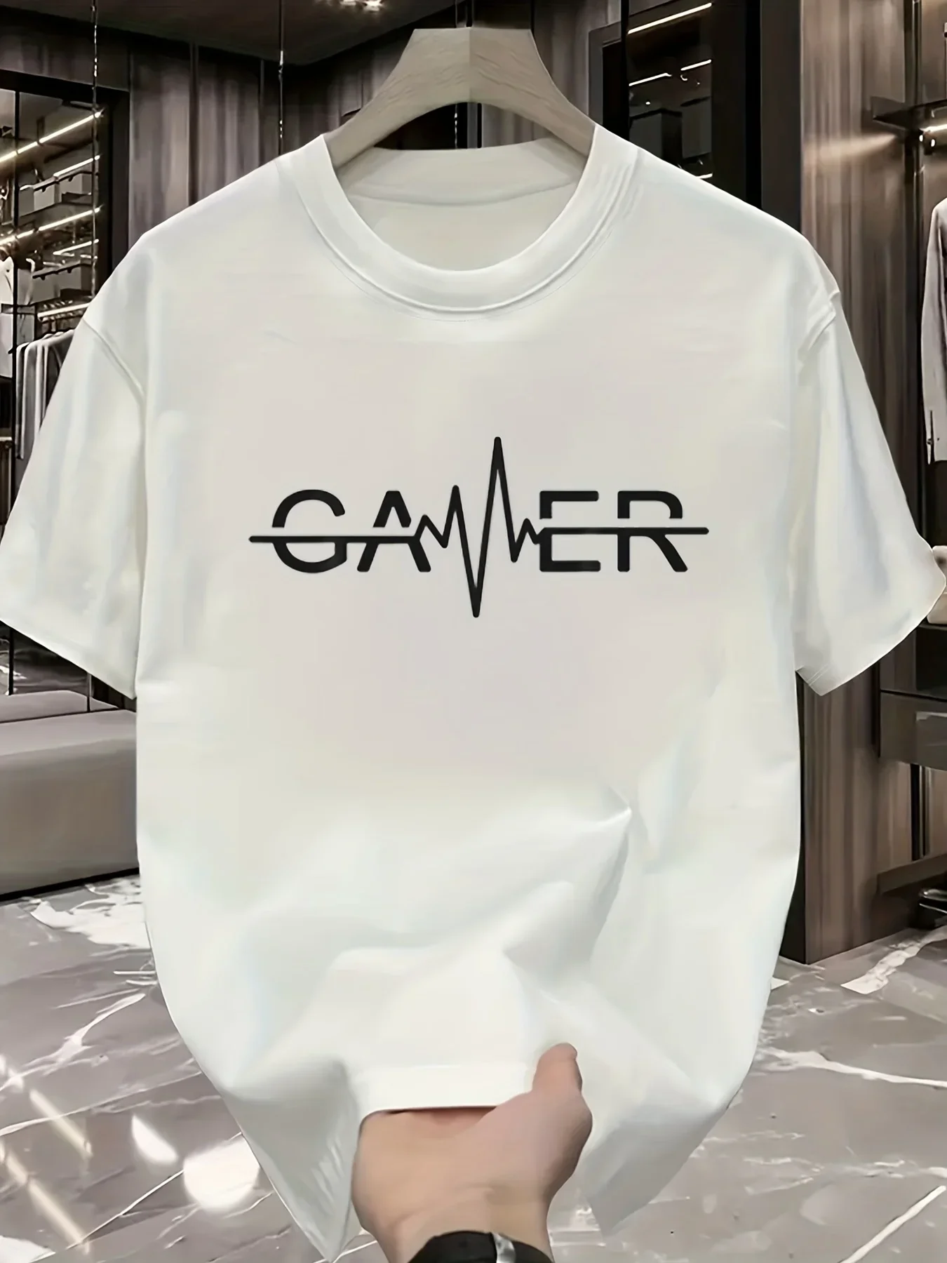 Gamer Heartbeat Men's T-shirt Graphic Casual Cotton Short Sleeve Tops Summer Streetwear