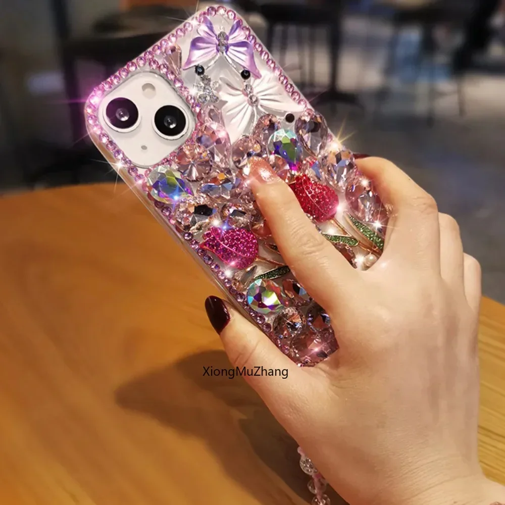 Rose Butterfly Flower Diamond Custom Case for ASUS ZS672KL ZS670KL ZS671KL ZS590KS for Zenfone 11 Ultra 10 9 8 8 Filp 7 7 Pro