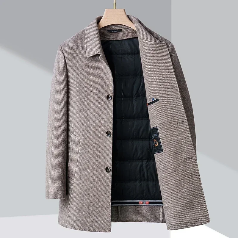 Double-faced wool coat men's cashmere jacket with detachable goose down lining light casual clothing tops