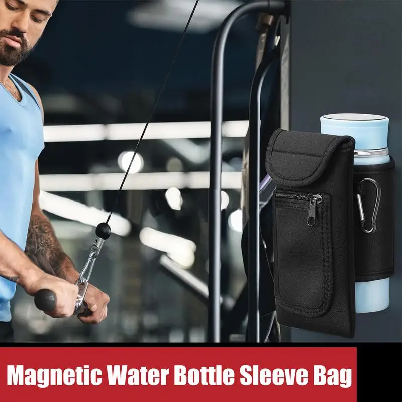 Magnetic Gym Water Bottle Bag Holder Built-in Magnet With Phone Holder Portable Gym Bottle Pouch Magnetic Bottle Sleeve Pouch