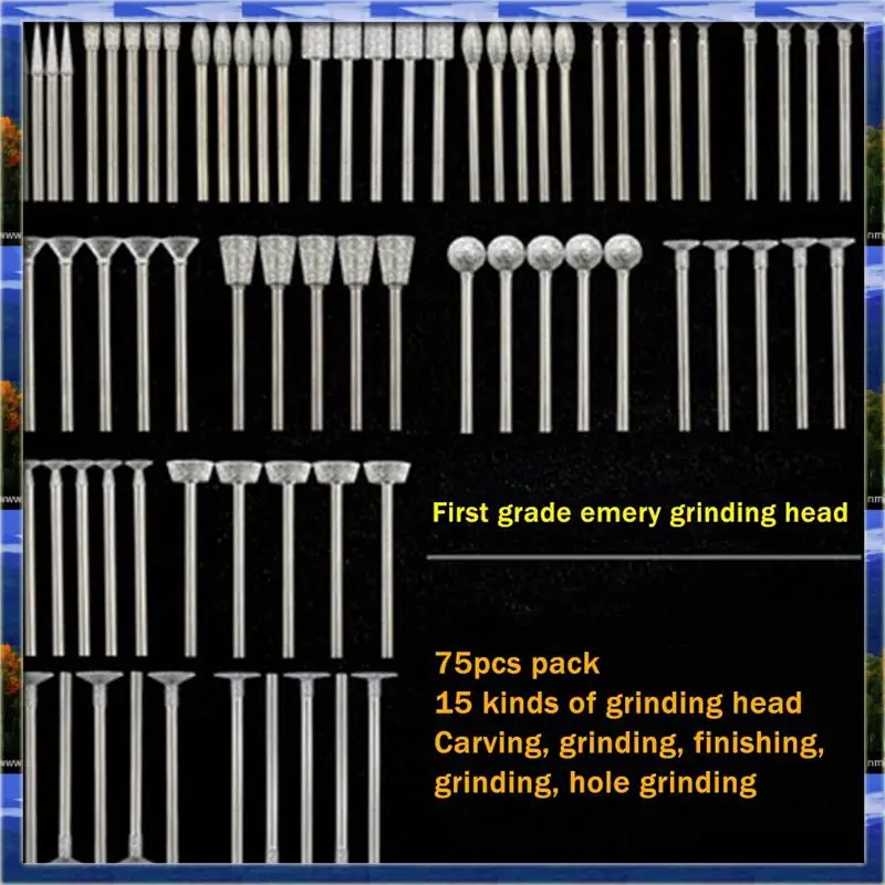 RABIT AS59~ 75 Pcs Diamond Coated Points Grinding Bit Diamond Burr Set ,2.35Mm Suit For Tool Bit Grinder