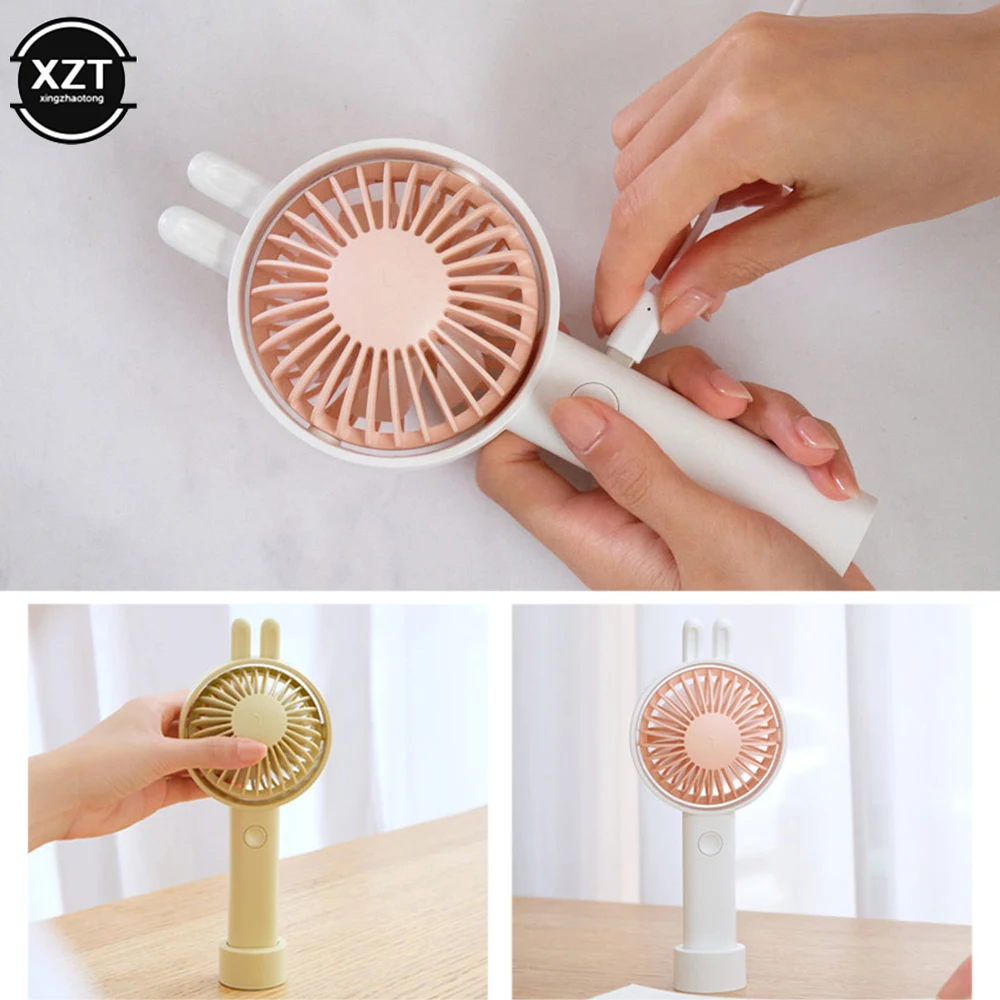 2023 Mini Handheld Mini Fan Portable Rabbit USB Charging Portable Silent Office Desktop Electric Fan 7 Blade 3-speed Cooling Fan