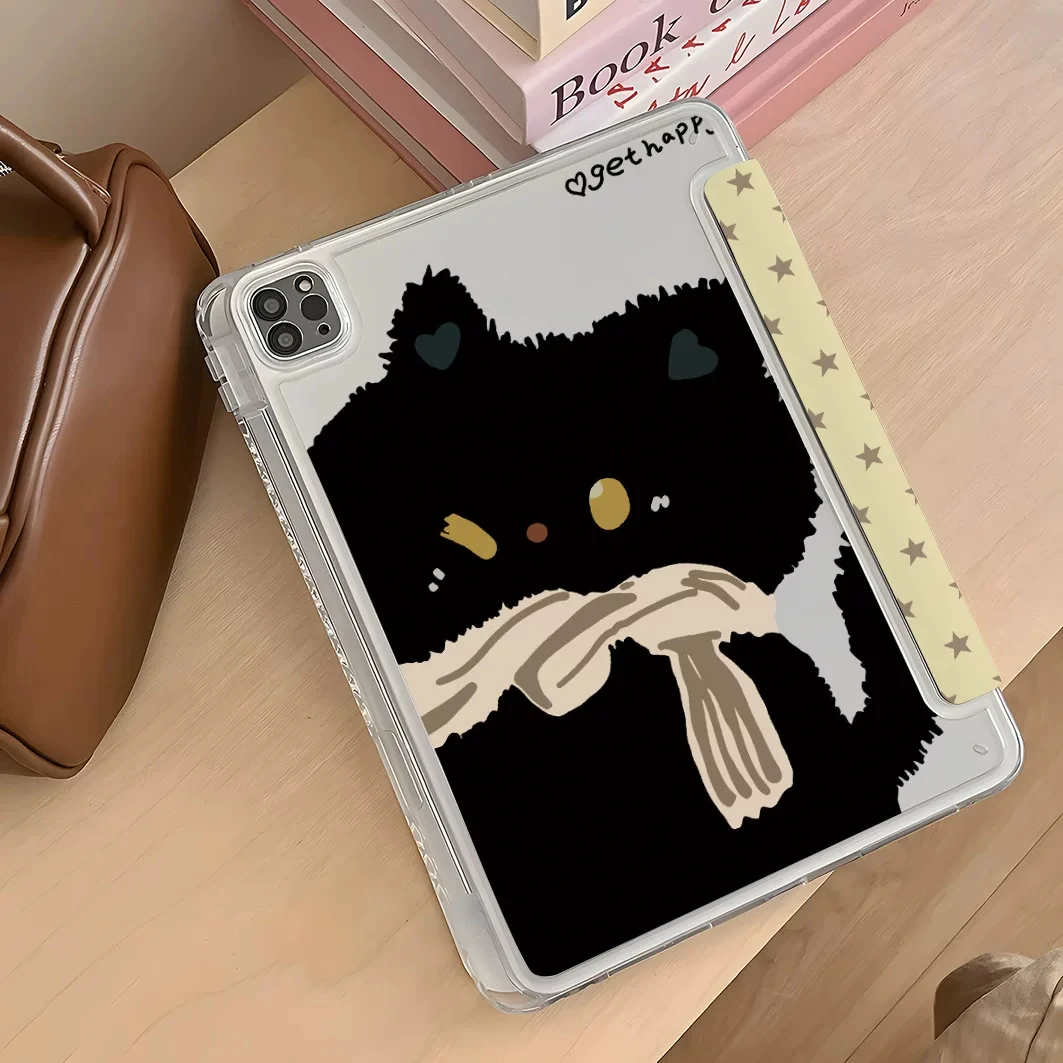 Korean Ins Black Cat Star Kitten Cover For iPad Pro 13 11th M5 M4 12.9 A16 10 8 7 9th 10th Air 11 M2 M3 Mini Tablet Case