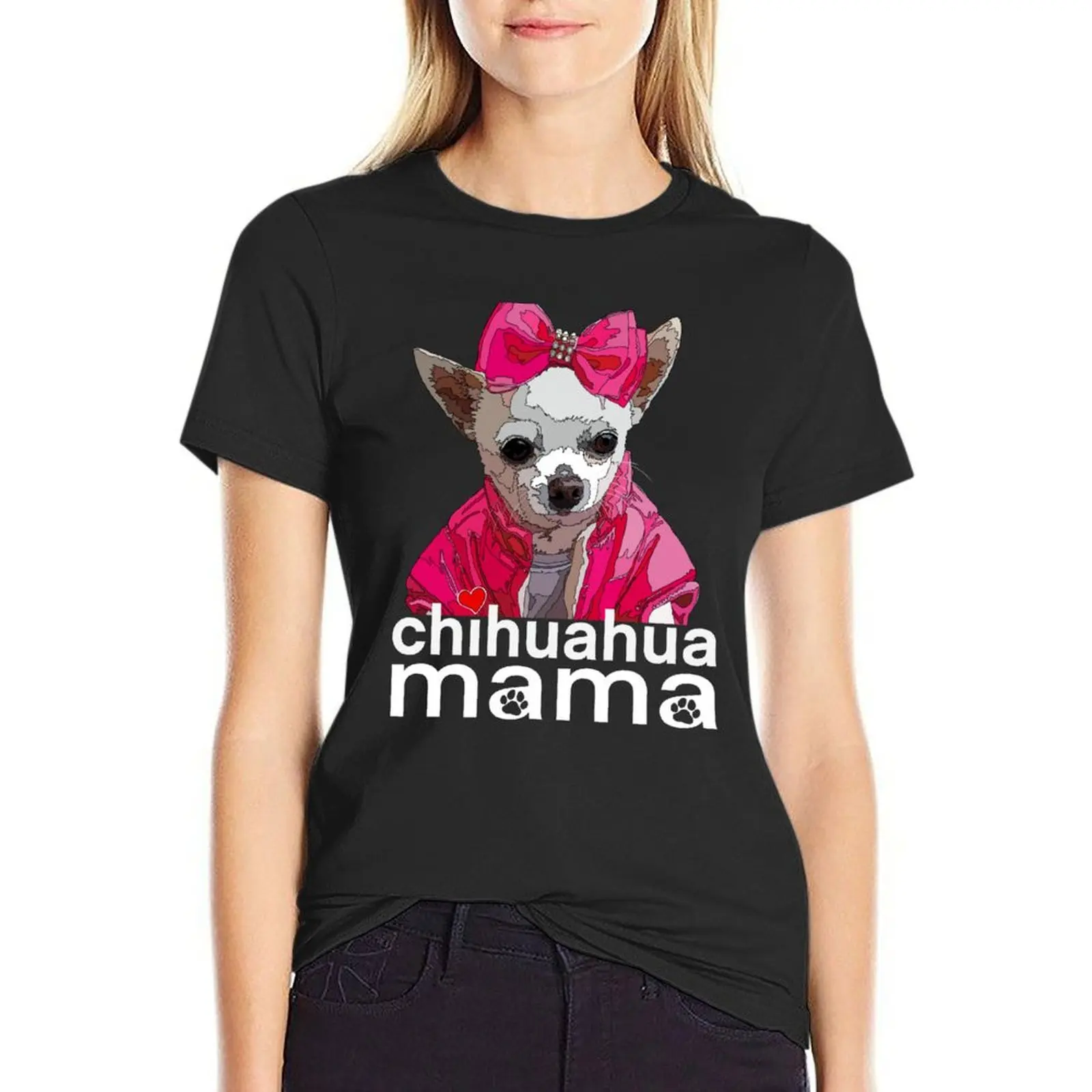 Lovely Chihuahua Mama With A Bow T-Shirt anime clothes summer tops shirts graphic tees Women's summer blouses 2024