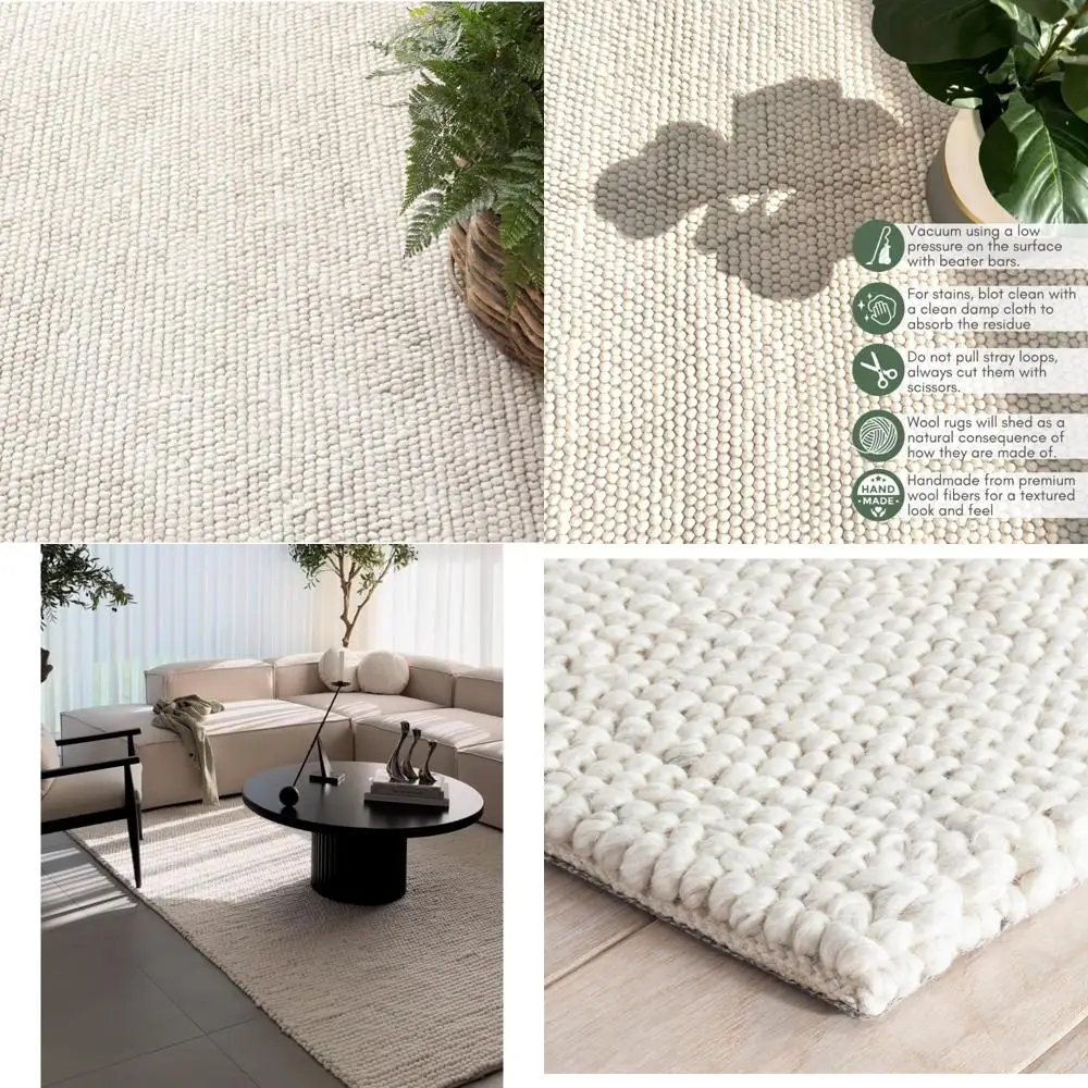 

Ivory Wool Cotton Blend Chunky Knit Popcorn Area Rug for Modern Living and Bedroom Spaces, 8' x 10'