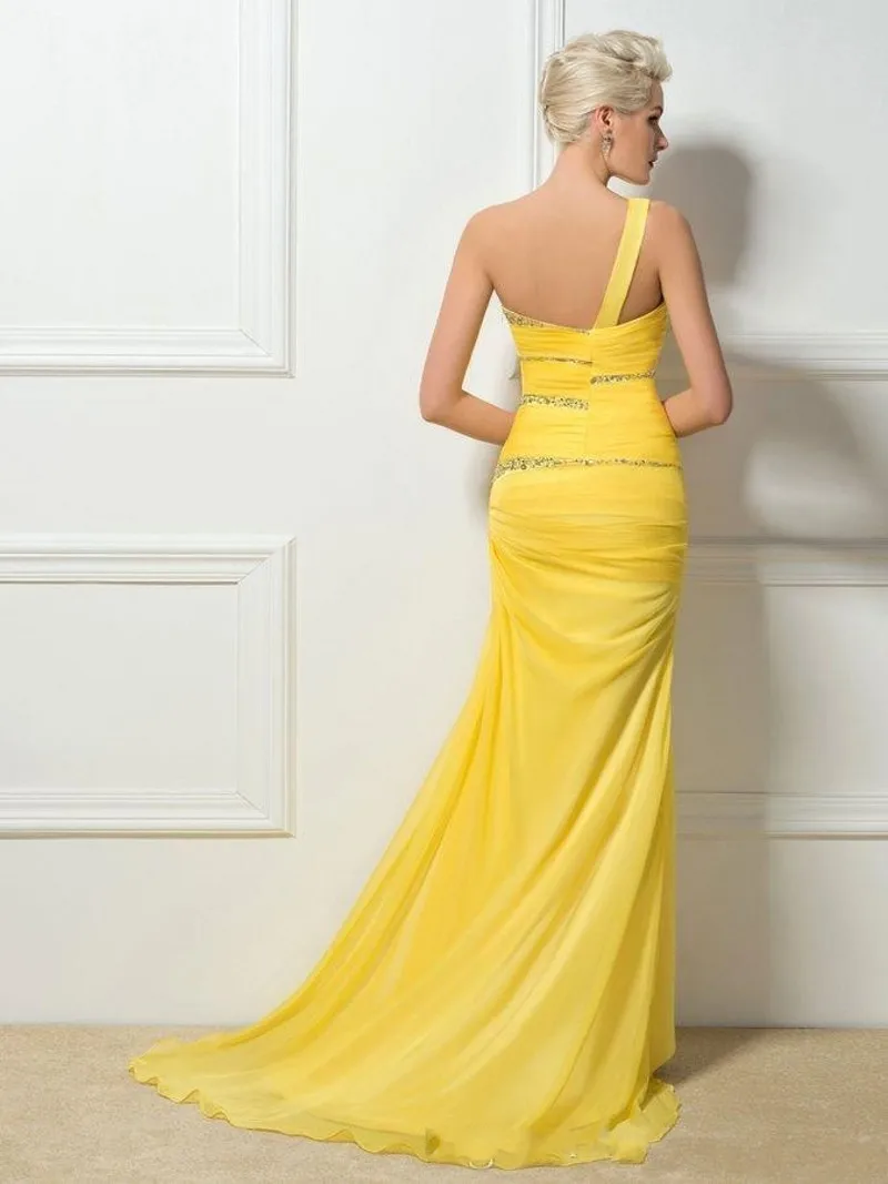 Robe de soirée longue en mousseline de soie, asymétrique épaule dénudée, ligne a, perles, robes d'occasion, nouvelle collection 2020