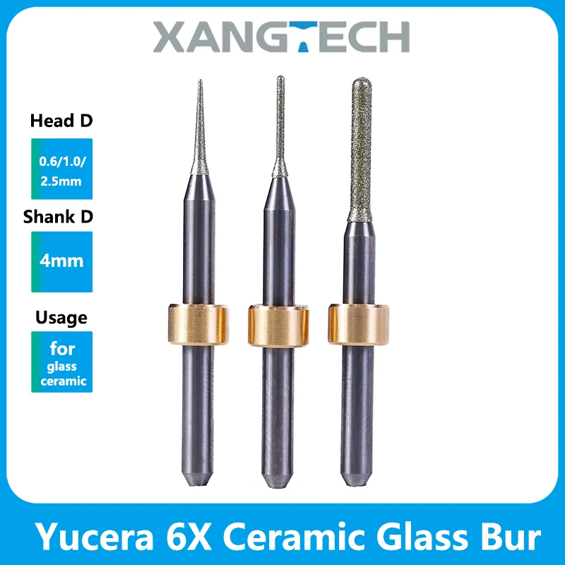 

Yucera 6X Ceramic Glass Milling Burs Dental Lithium Disilicate Wet Drill Cutters 0.6/1.0/2.5mm for Lab