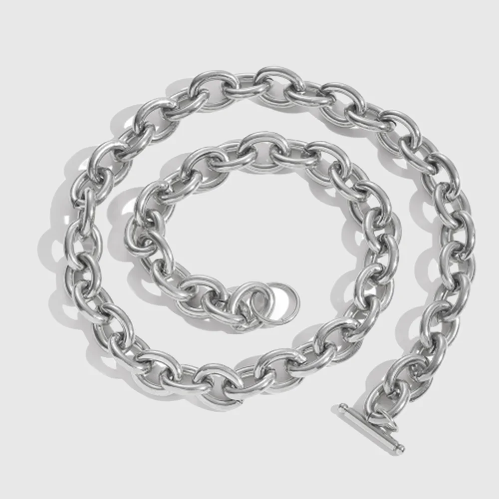 

12cm Wide Jewelry Men's 316L Stainless Steel Silver Color Big O Link Chain Necklace High Quality Not Fades