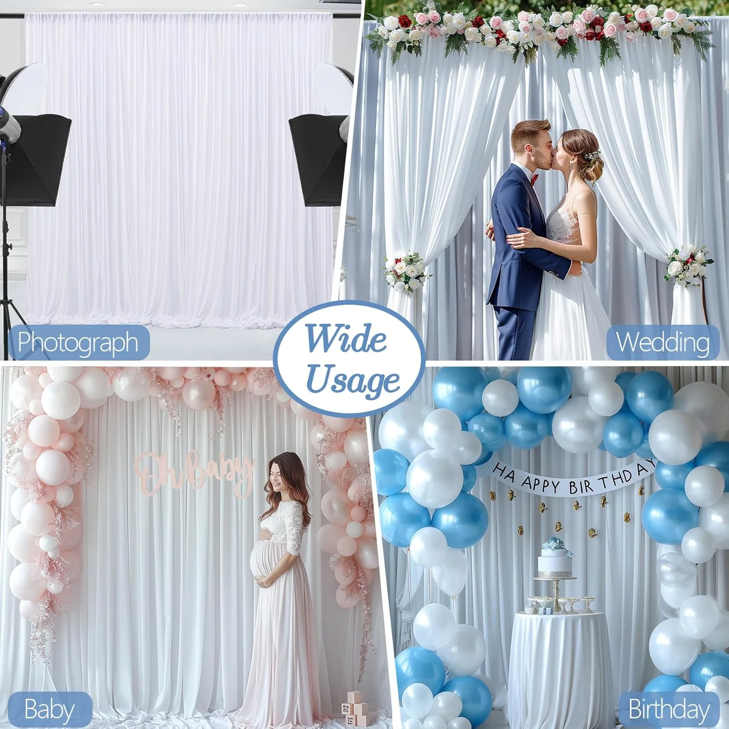 Backdrop Curtain for Wedding Party Baby Showe Home Decor Soft Chuishun Silky Fabric Drapes White Photography Backgrounds Decora