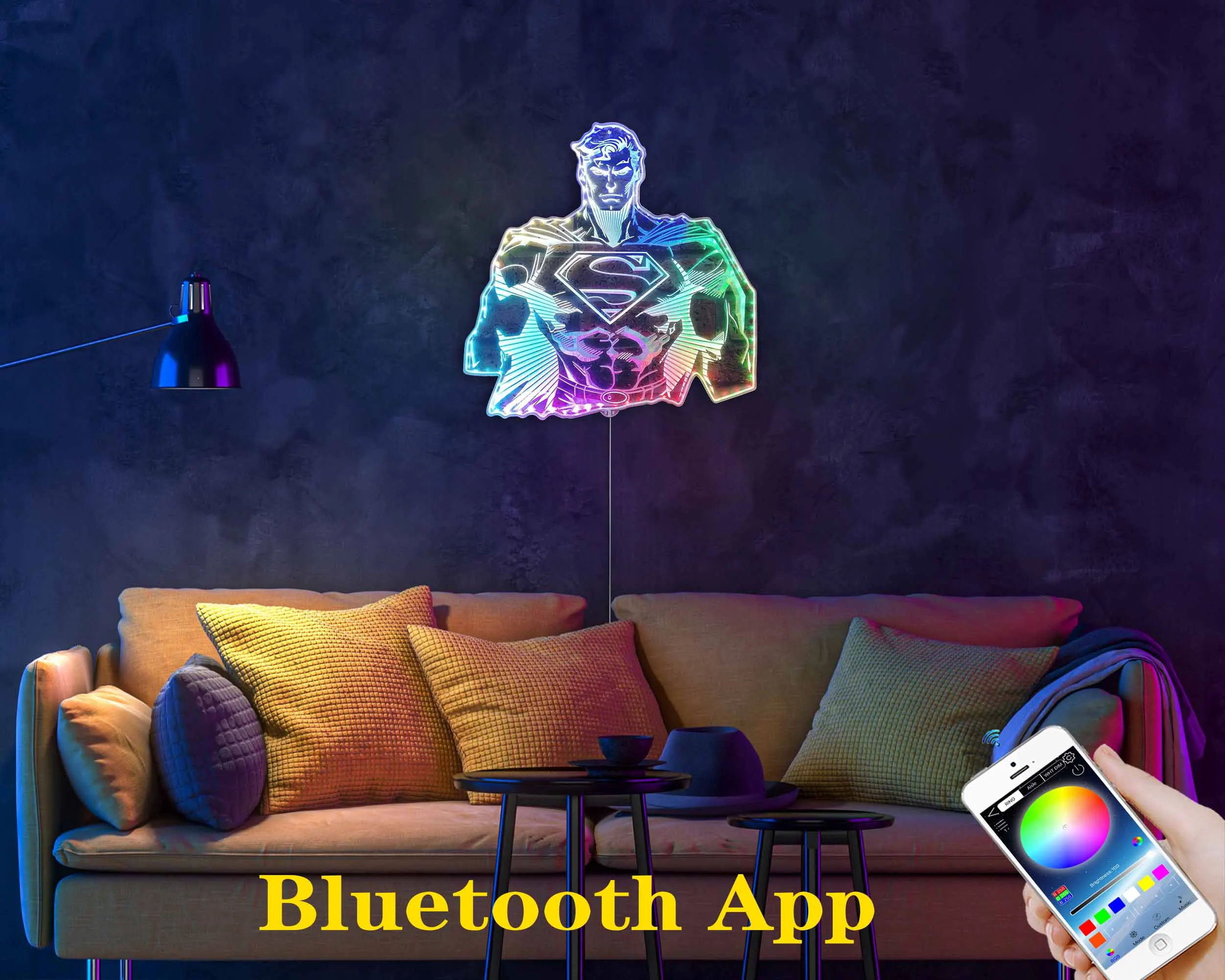 Superhero Dynamic RGB Edge Lit LED Sign, Game Room Decor, Gaming Night Light