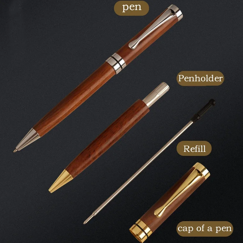 High Quality Brass Sandalwood Black Ballpoint Pen Bullet Shaped 1.0mm Vintage Business Gift Rotary Pen for Office Writing Tools