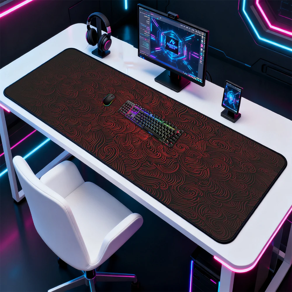 Gothic Swirl Mouse Pad Large Gaming Desk Mat 160x60 Black Red Pattern 140x60 Non Line Mousepad Slip Accessories Mousepads