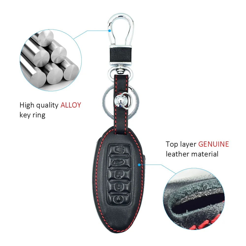 ATOBABI Leather Car Key Case Keychain For Nissan Sentra Pathfinder Murano Rogue Infiniti QX50 Q50 Q60 Smart Remote Control Cover