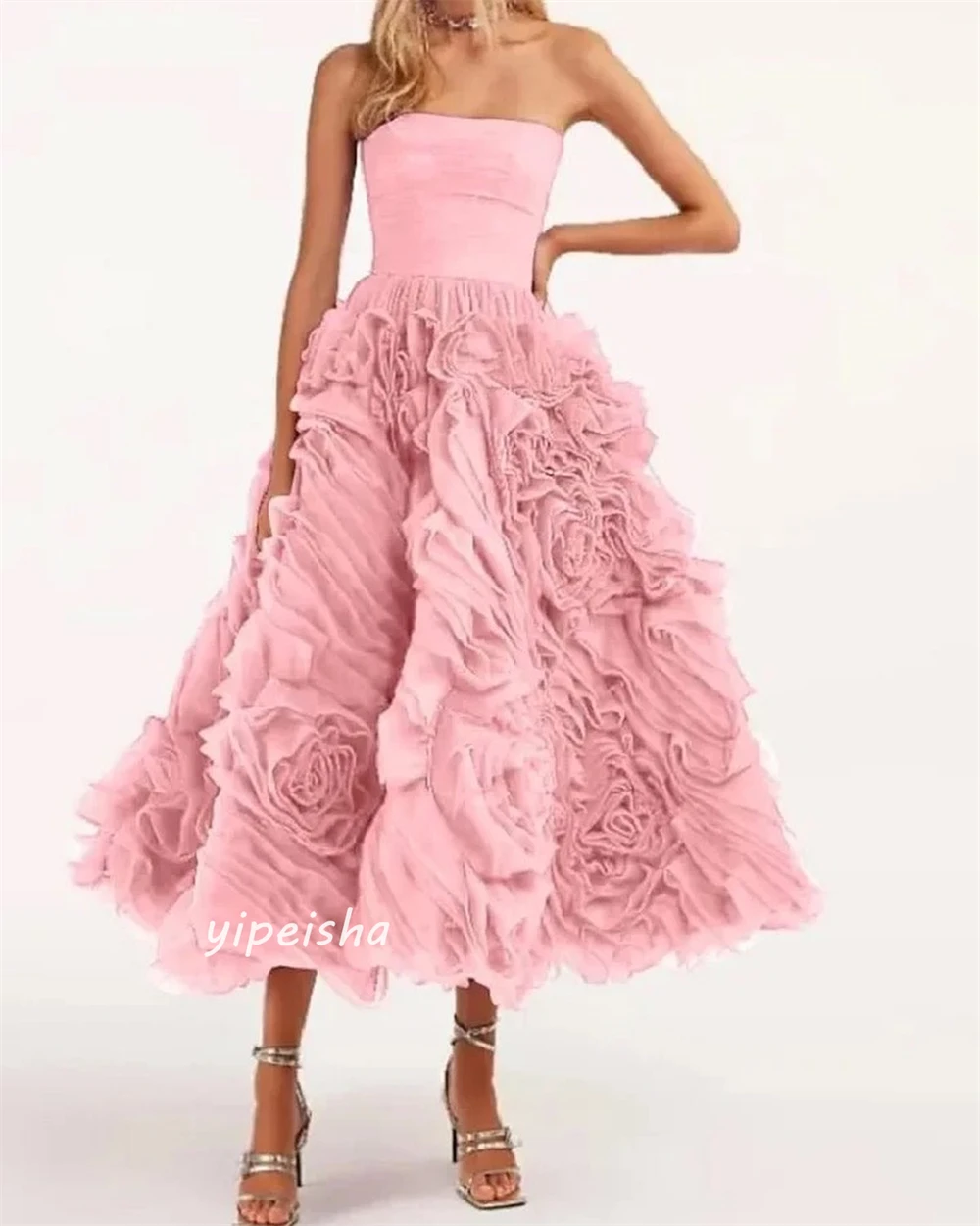 Customized Jiayigong  Jersey Flower Clubbing A-line Strapless Bespoke Occasion Gown Midi Dresses