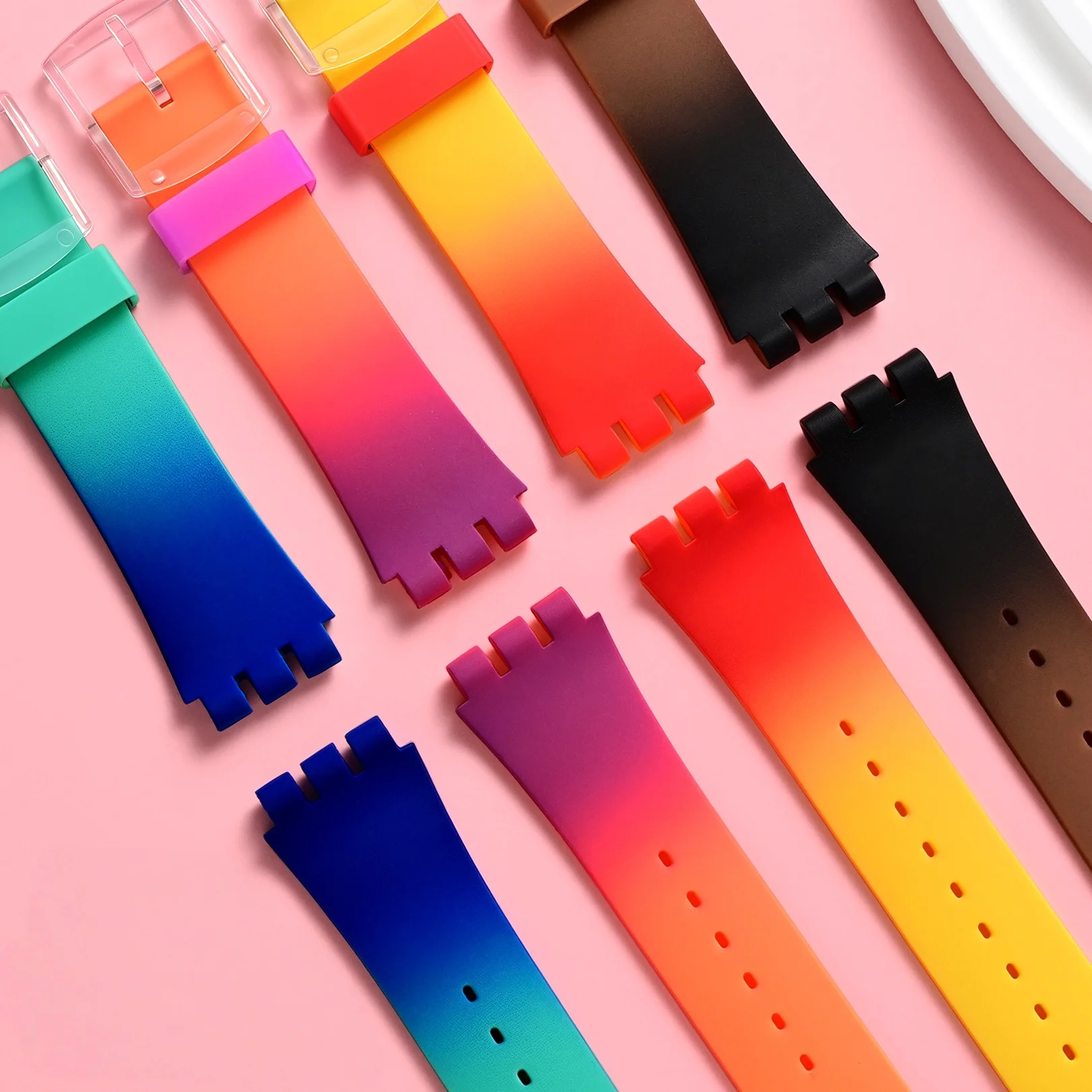 19mm silicone watch strap for Swatch series three-fork watchband Gradient color Men Women's Replace Bracelet Accessories Wristba