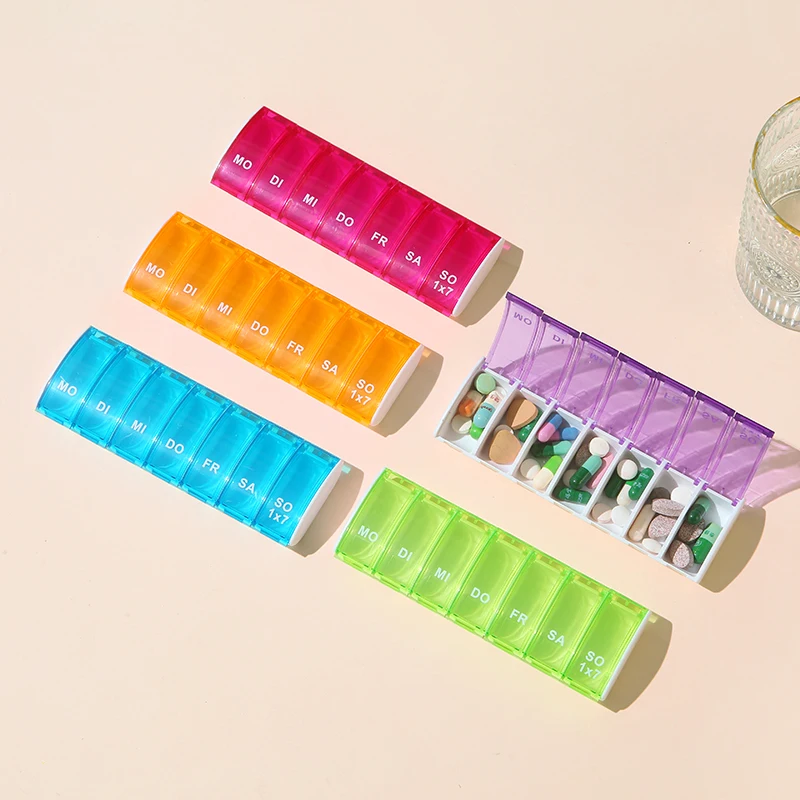 Container Case Pill Box Splitters Colors 7 Days Weekly Tablet Pill Cases Medicine Box Plastic Holder Storage Organizer 5pc/lot